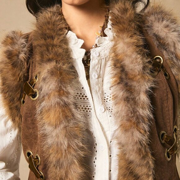 Brown Casual Women's Nomad Style Sleeveless Jacket Vest - Picture 4 of 9